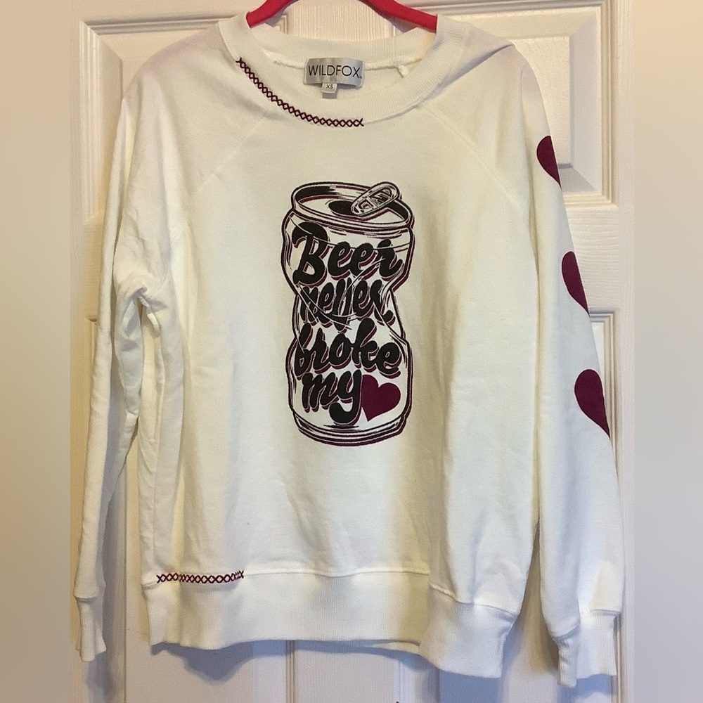 Wildfox Cream and Purple Graphic Sweater